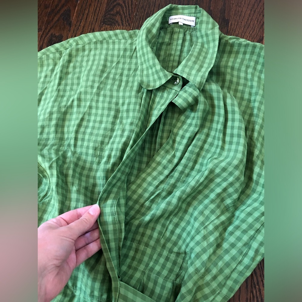 Scanlan Theodore Women’s M Green Gingham Wrap Midi Dress w/Collar and Belt - EUC - Picture 6 of 15